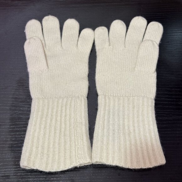 Sutton Studio 100% Cashmere Womens Ivory Knit Gloves Long Ribbed Cuff One Size - Picture 2 of 9
